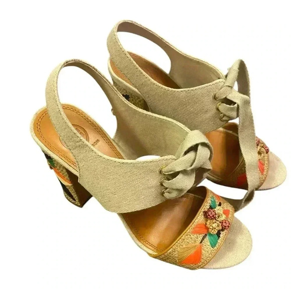 TORY BURCH Geraldine Raffia & Linen Lace-Up Sandals Size 9.5 - Picture 6 of 13